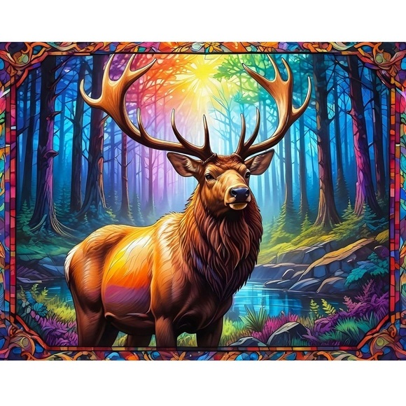 Springbok Other - Springbok Stained Glass Elk 1000 Piece Jigsaw Puzzle for Adults Colorful…​​